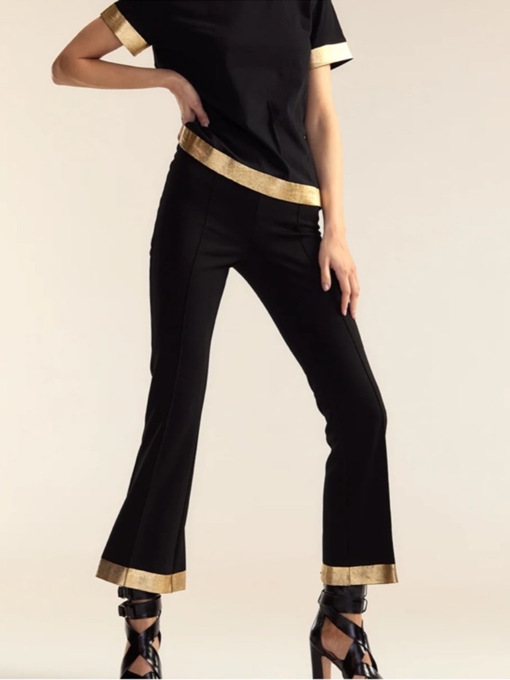 Cynthia Rowley Athena Gold Hem Cropped Pants NWT Size 6 - Picture 2 of 10